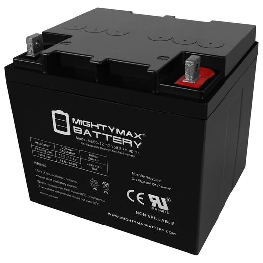 Mighty Max ML50-12 -12 Volt 50 AH, Nut and Bolt (NB) Terminal, Rechargeable SLA AGM Battery