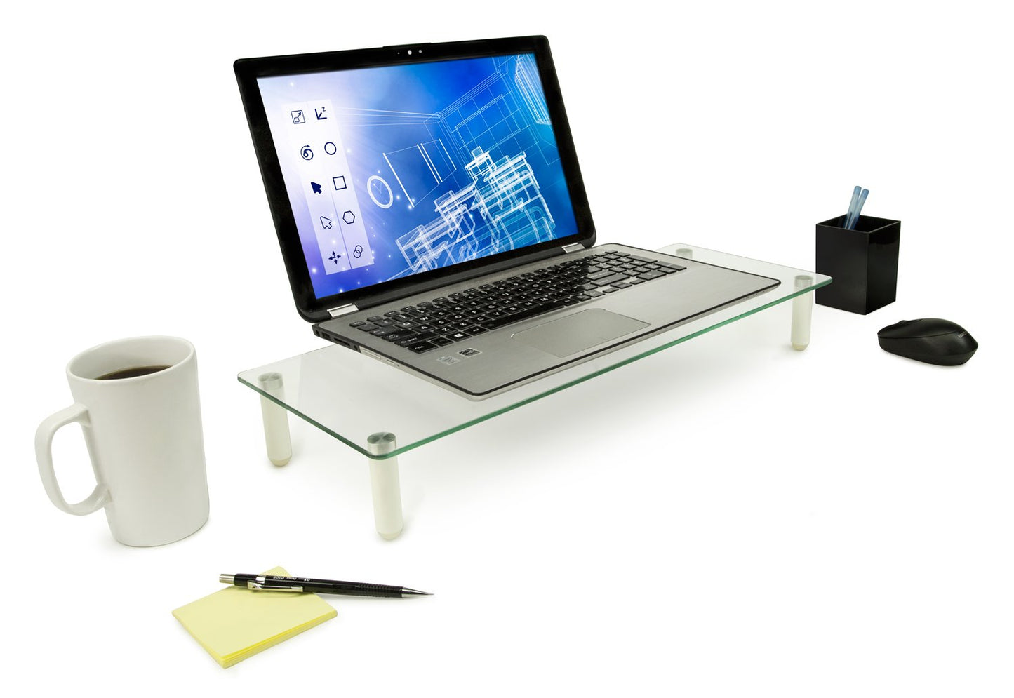 Mount-It! Glass Desktop Monitor Stand Riser | Raised Laptop Stand Organizer | 22 Inches Wide Clear Tempered Glass | Computer Screen TV and Office Desk