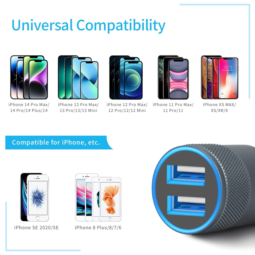 [MFi Certified] COYZA 4.8A Fast Car Charger Adapter, for iPhone 14/13/12/11/Pro Max/Pro/Mini/X/XS/XS MAX/XR/SE 2020/8 Plus/8/7 Plus/7/6s/6/5/SE, Dual