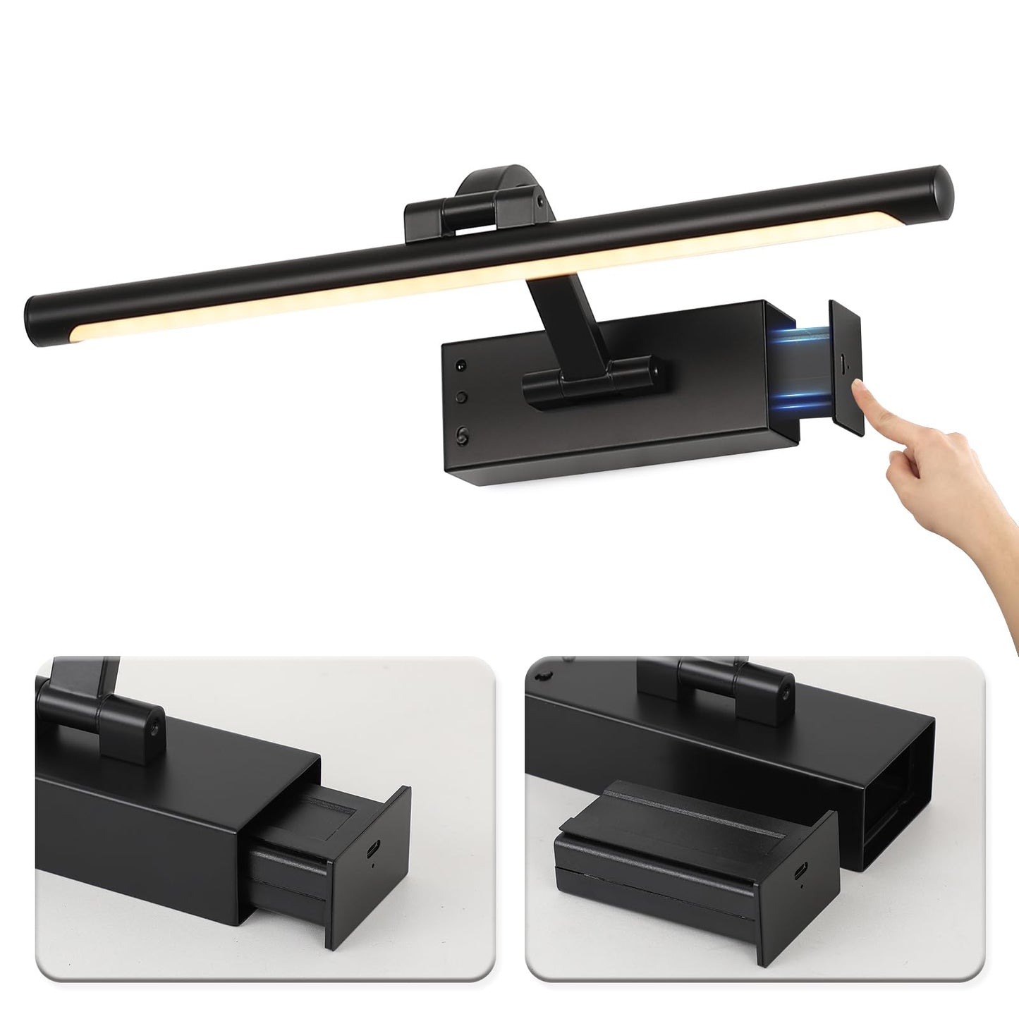 MKBNG Picture Light Removable Battery Charging, 16in Wireless Art Light for Paintings, Dimmable 5000mAh Recharging Battery Picture Light with Remote