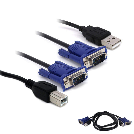 CableVantage USB VGA KVM Switch Computer Cable, 15 Pin VGA Cable Male to Male and USB A to B Printer Cable Cord for PC Printer Keyboard Mouse Monitor