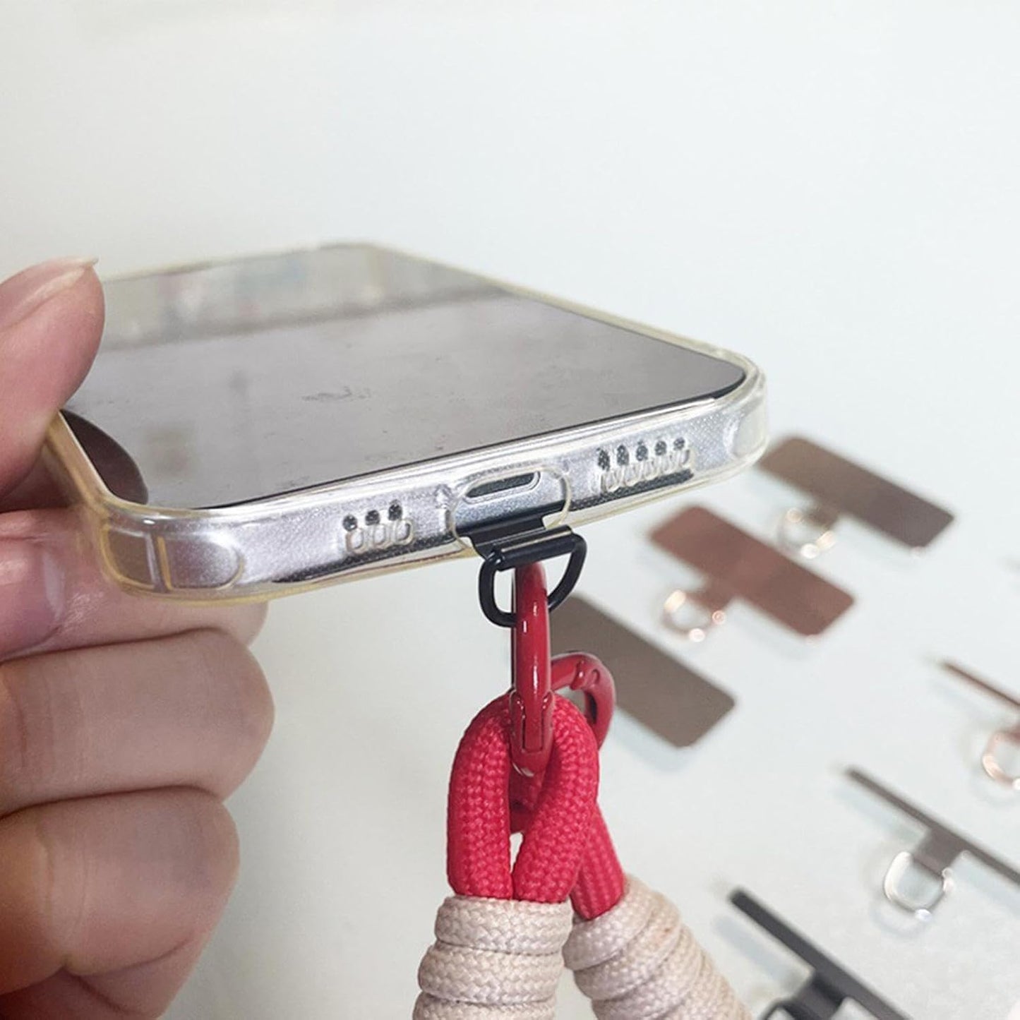 Black Phone Tether Patch - Cell Phone Metal Lanyard Tether Patch | Cellphone Strap Parts Replacement | Tab Patches for, Pad, Lanyard Safety Connect