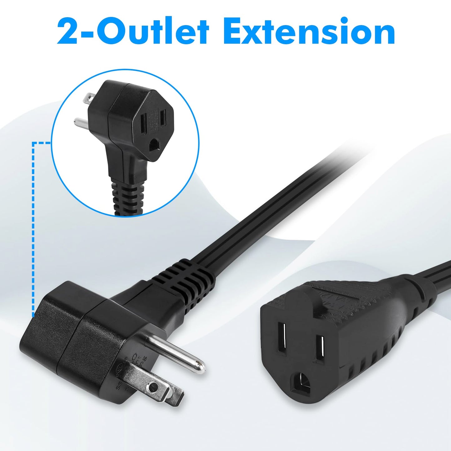 POWER STRIP LIBERATOR 5 Pack, 2-Outlet Short Extension Cord 1 ft, UL Standard 13A/1625W Pigtail Extension Cord with Outlet Plug, 3-Prong Splitter Plug
