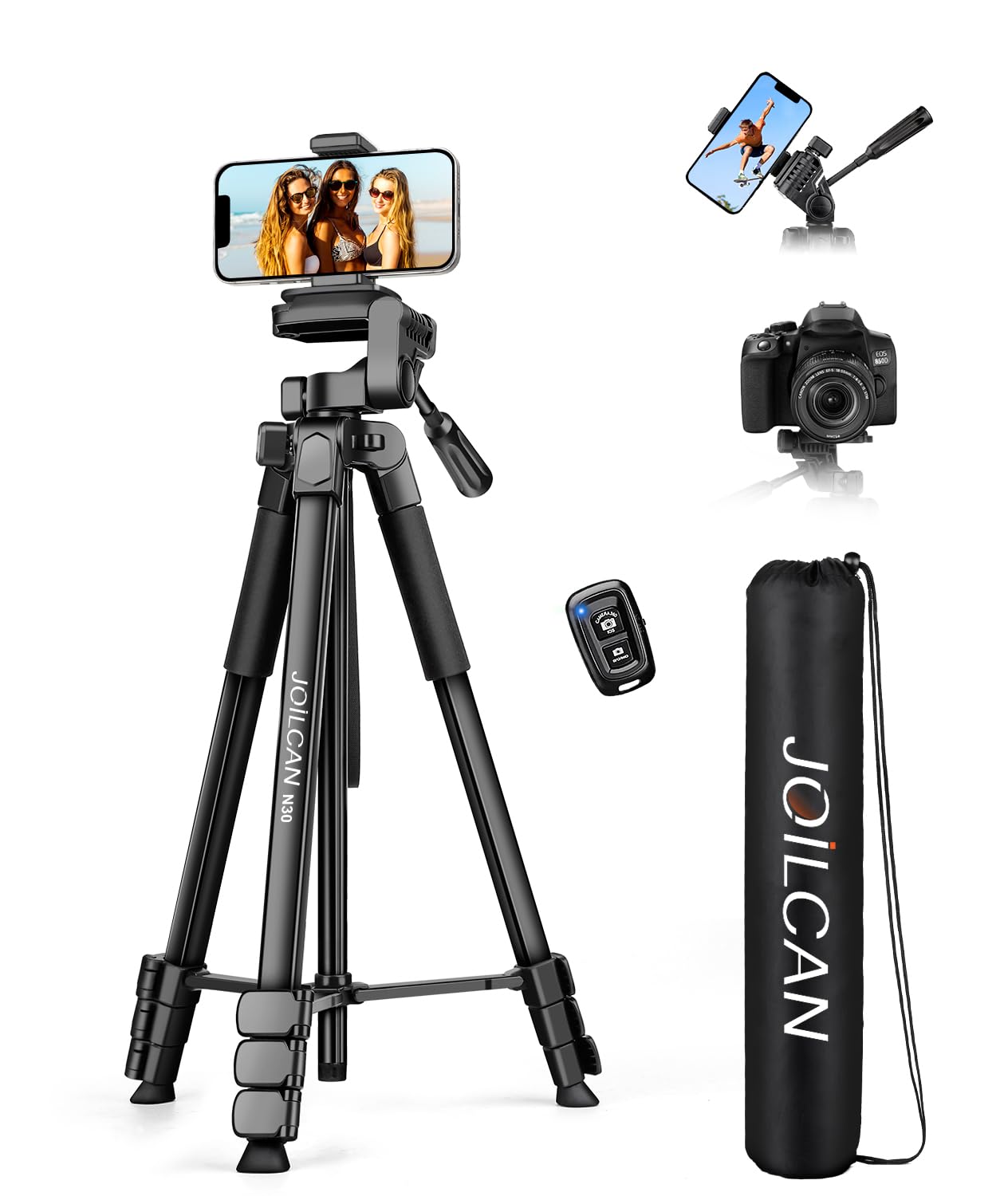 JOILCAN Phone Tripod Stand - 67" Aluminum Extendable Tripod with Remote, Portable Tripods for iPhone Photos Selfie & Video, Compatible with iPhone