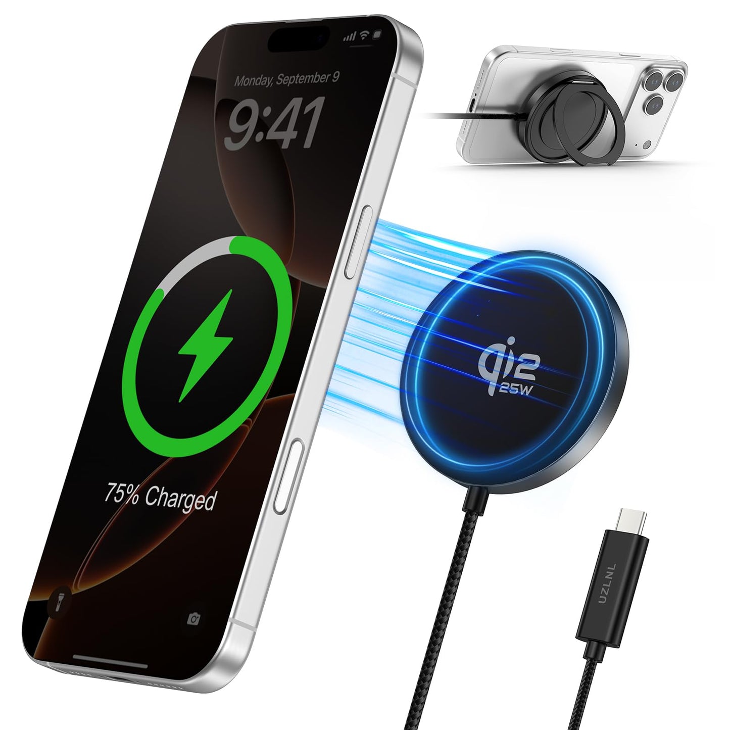 UZLNL 25W Magnetic Wireless Charger, Qi2.2 Fast Wireless Charging Pads with Kickstand,MagSafe Charger for iPhone 17/16/15/14/13/12 Series & AirPods