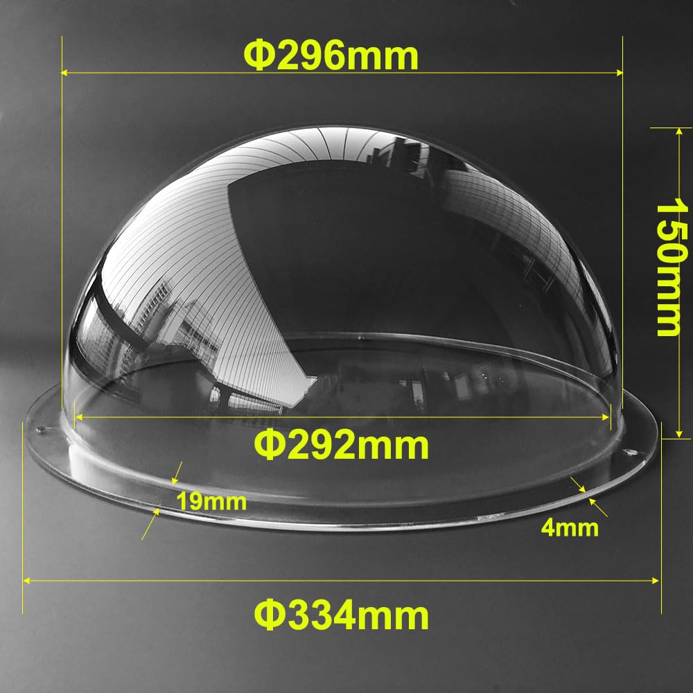 OwlCat Big Size Diameter 13.3 inch/340MM Acrylic Dome Flange Clear Plastic Hemisphere Indoor/Outdoor CCTV Replacement Clear Dome Camera Cover Security