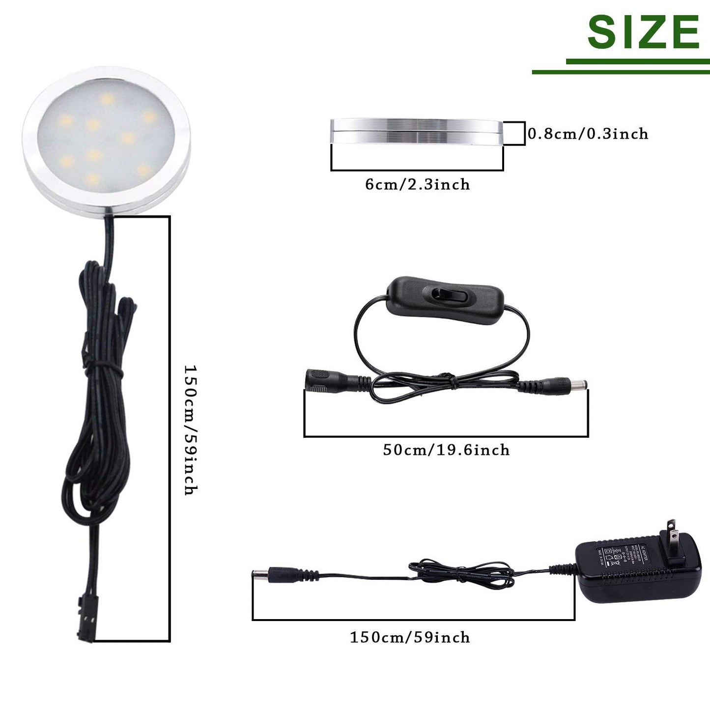 AIBOO 12V LED Under Cabinet Lighting Kit 3 Packs Slim Aluminum Puck Lights with 2-Way Switch All Accessories Included for Counter Closet Lighting 6W