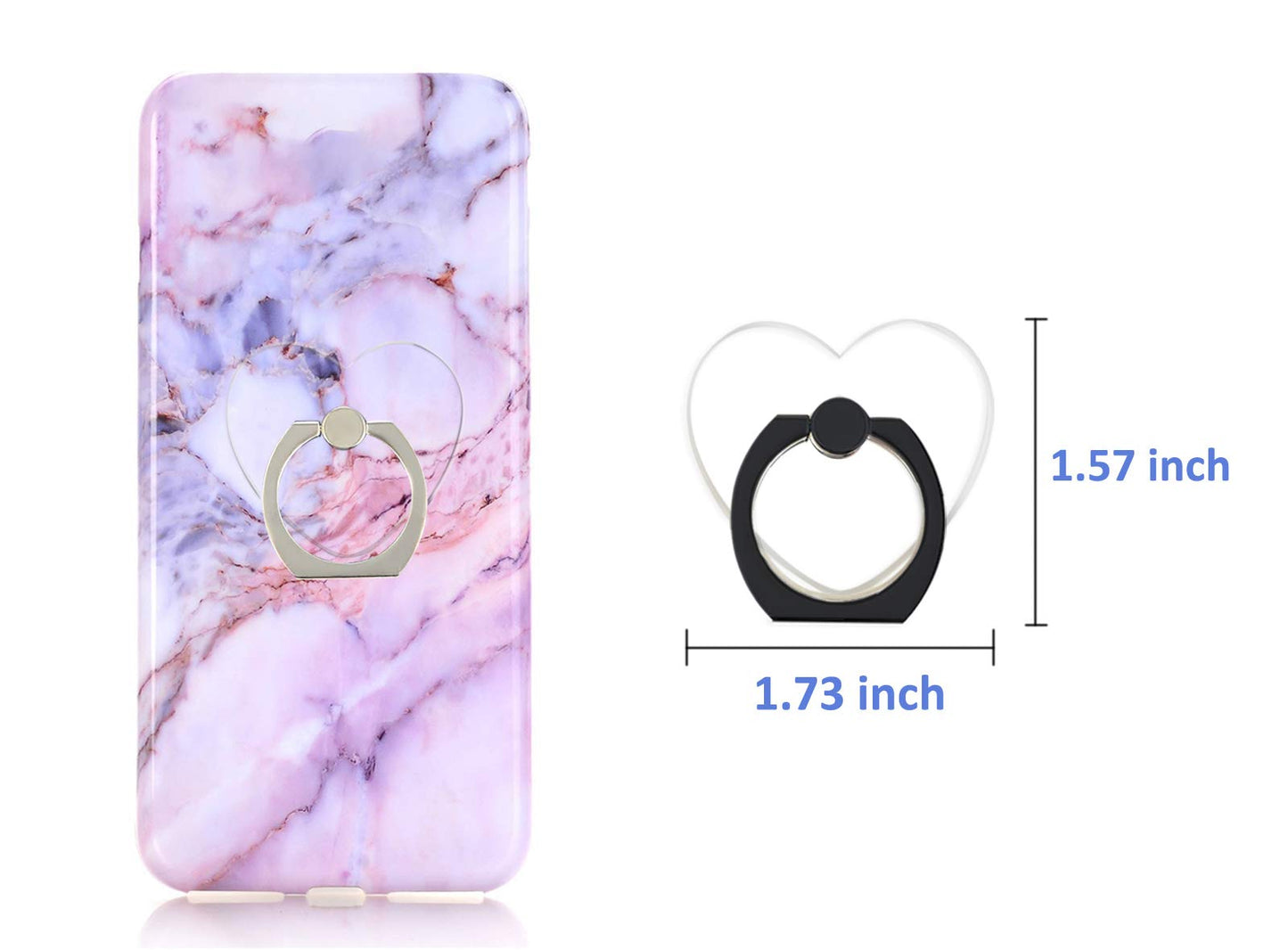 lenoup Transparent Heart Cell Phone Ring Holder Kickstand,360 Rotation Clear Heart Cell Phone Finger Ring Grip Stand for Phones,Pad
