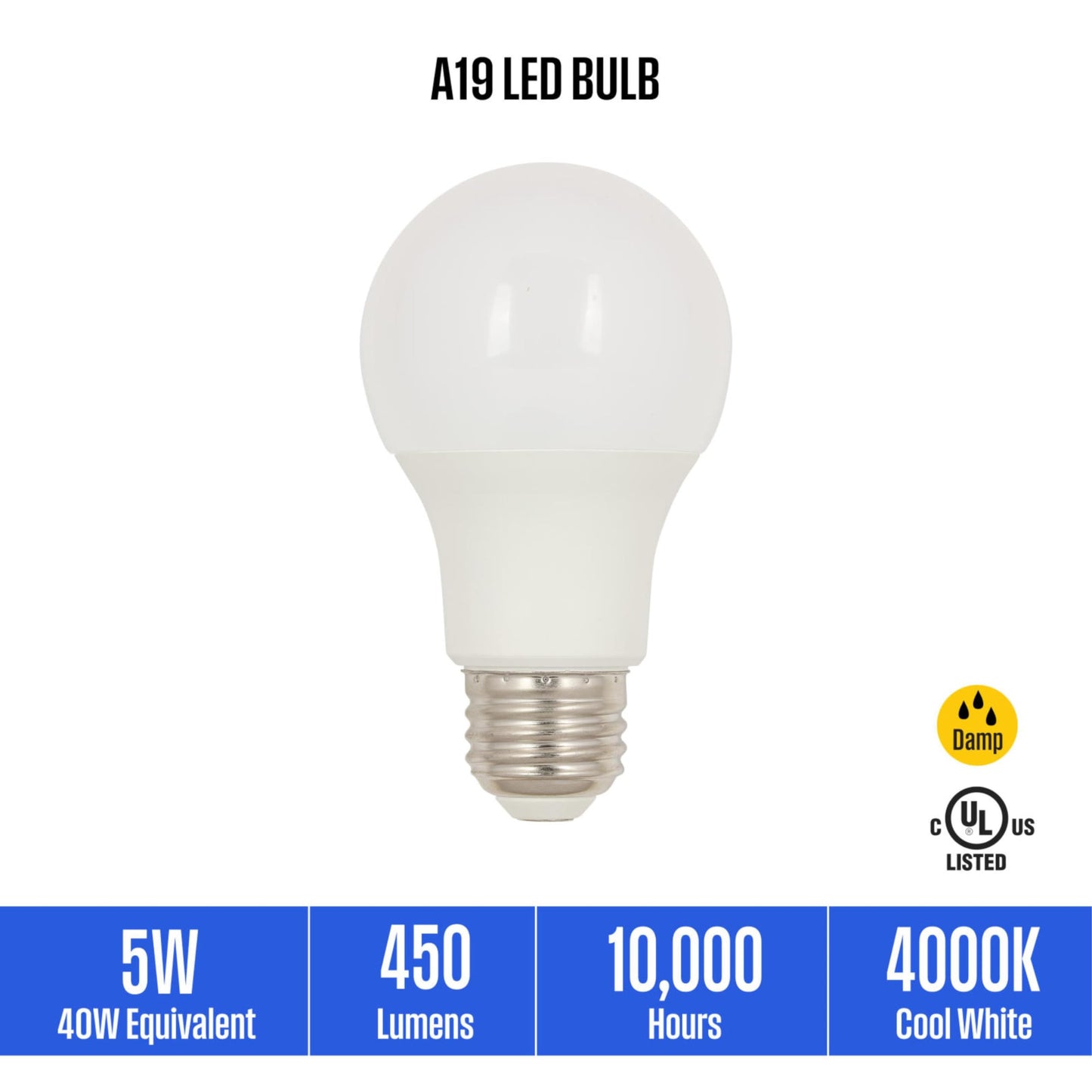 Westinghouse 5292020 5 Watt (40 Watt Equivalent) A19 Cool White LED Light Bulb, Medium Base, 6 Pack