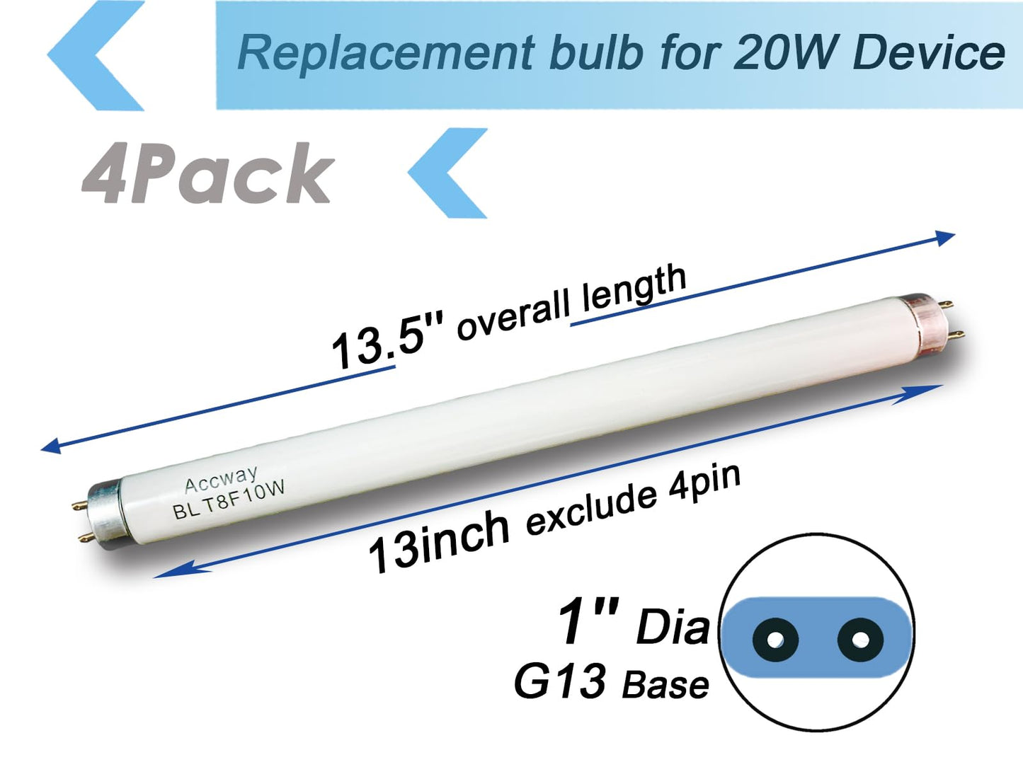 Accway 13'' BL T8 F10W Replacement Bulbs for Liba, Aspectek Black Blue Lighting Tube,10Watt Linear F10T8/BL Fluorescent Lamps for 20W Electric Machine