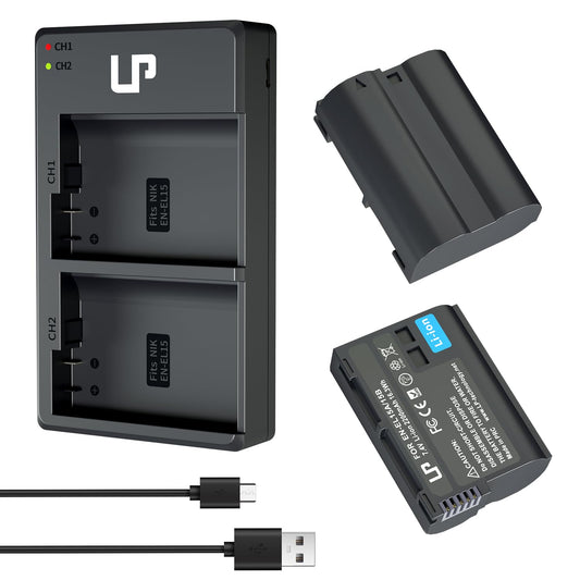 LP EN-EL15 EN EL15a Battery Charger Pack, 2-Pack Battery 2200mAh & Dual Slot Charger, Compatible with Nikon D7500, D7200, D7100, D7000, D850, D750