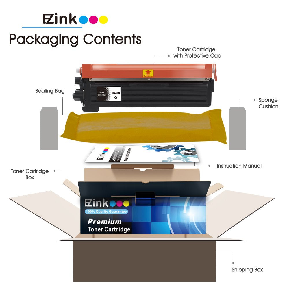 E-Z Ink (TM) Compatible Toner Cartridge Replacement For Brother TN210 4 Pack (1 Black, 1 Cyan, 1 Magenta, 1 Yellow) For DCP-9010cn HL-3040cn Printer