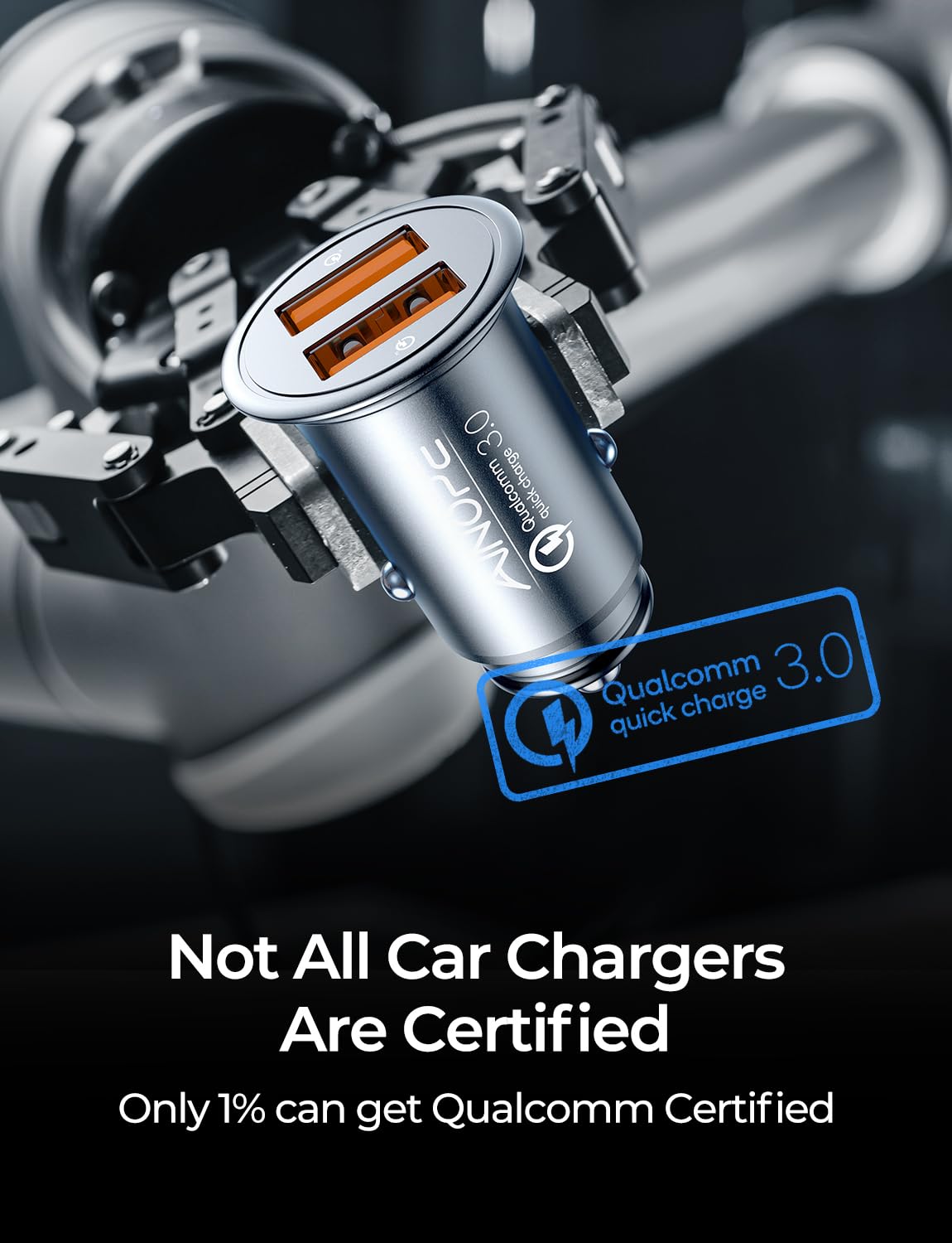 AINOPE QC 3.0 USB Car Charger, 45W Cigarette Lighter USB Charger, Fast Car Charger for Android, [Mini & Aluminum Alloy] 12V Cigarette Lighter Adapter