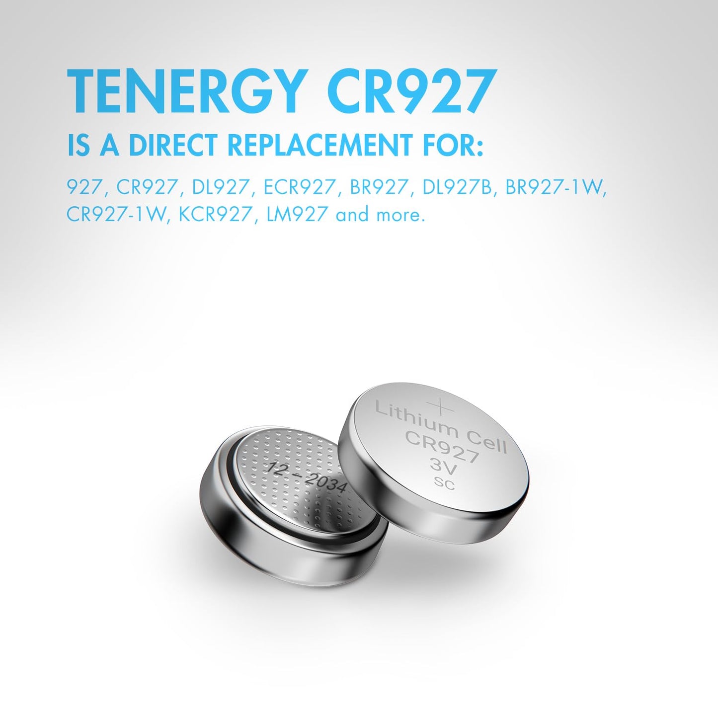 Tenergy CR927 3V Lithium Button Cell Battery, for Watches, Temperature Sensors, Smart Water Bottles, Remote Controllers, 5 Count