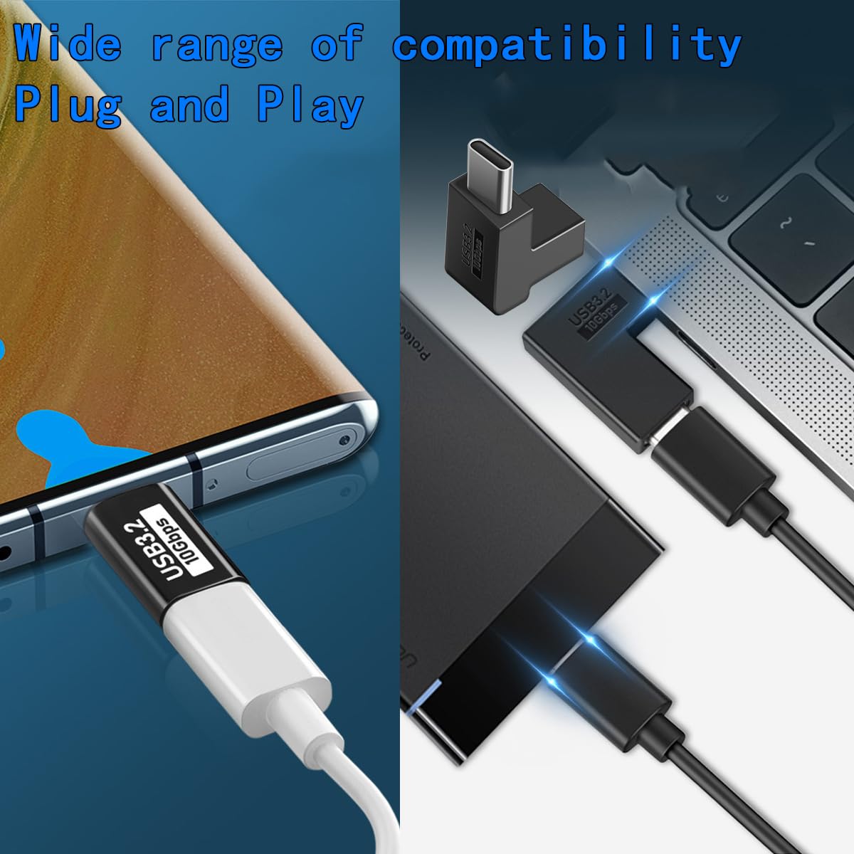 USB Type-C Adapter Set, 5-Pack, Female to Male Connector Kit, USB 3.2 10Gbps, Black