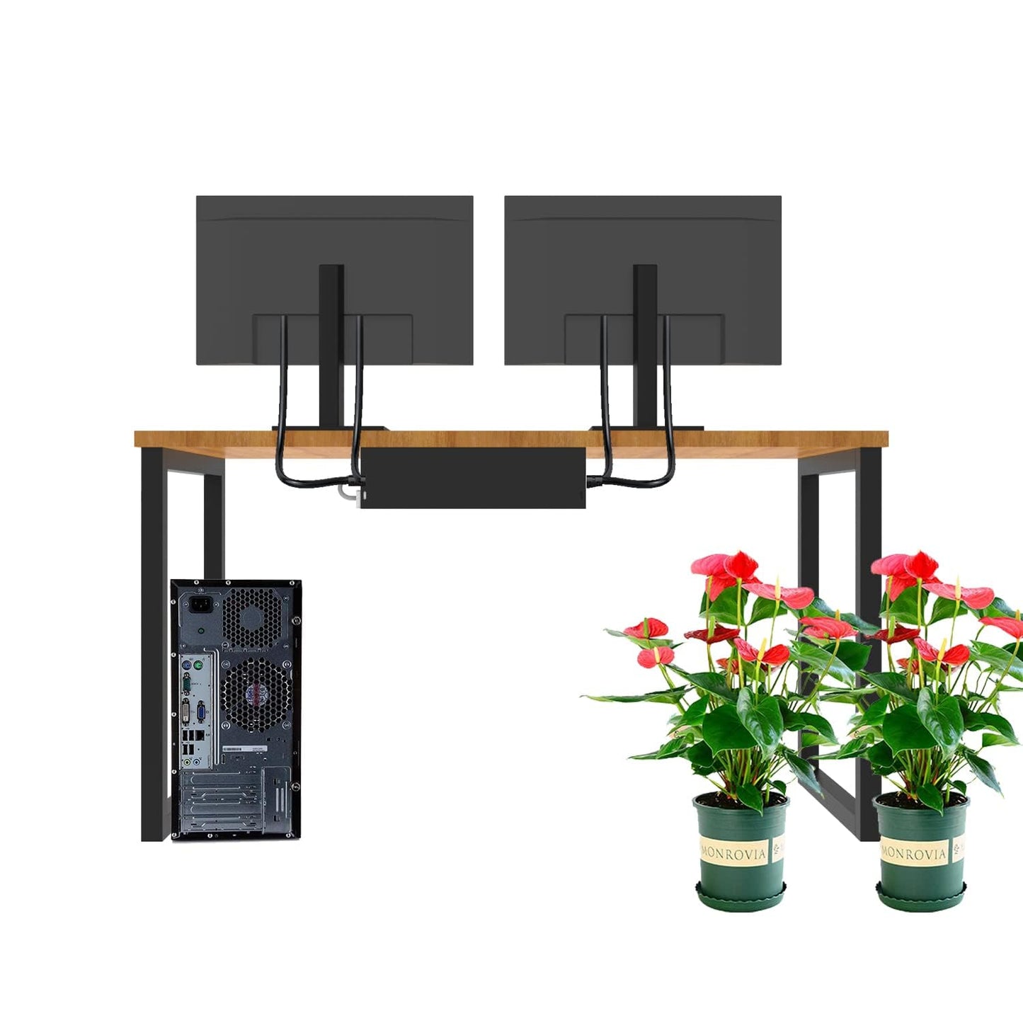 Jingchengmei Under Desk 17 inch Wide Cable Management Tray, Power Strip Holder, Metal Cord Organizer, Wire Management for Office and Home, Black