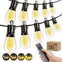 VOZUJI Outdoor Patio String Lights: S14 Shatterproof Bulb Outside Waterproof Light - 50FT 15M Remote Dimmable Connectable Hanging Outdoor Electric
