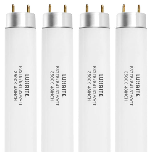 LUXRITE F32T8/835 - 32W 48 Inch T8 Fluorescent Tube Light Bulb, 3500K Natural White, 2800 Lumens, 1-Inch Diameter (Not T12), G13 Bi-Pin Base, 4-Pack