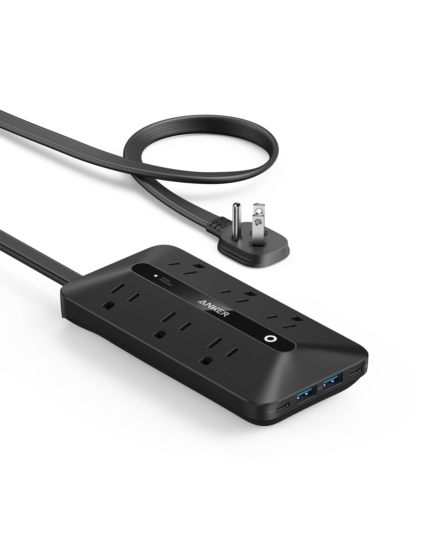 Anker Power Strip with 300J Surge Protector, Flat Plug Extension Cord with Multiple Outlets, 6 AC, 2 USB A & 2 USB C Ports for 20W, 5ft Outlet