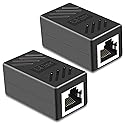 RJ45 Coupler, PLUSPOE 2 Pack Ethernet Cable Extender Inline LAN Connector Plugs for Cat5 Cat5e Cat6e Cat7 Cable, Female to Female (Black)