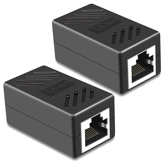 RJ45 Coupler, PLUSPOE 2 Pack Ethernet Cable Extender Inline LAN Connector Plugs for Cat5 Cat5e Cat6e Cat7 Cable, Female to Female (Black)