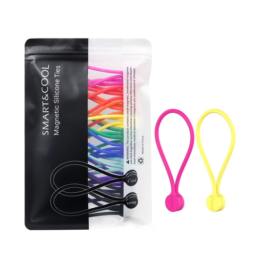 SMART&COOL Reusable Silicone Magnetic Cable Ties for Bundling and Organizing, Holding Stuff, Book Markers, Fridge Magnets, Assorted Color, 7.16''