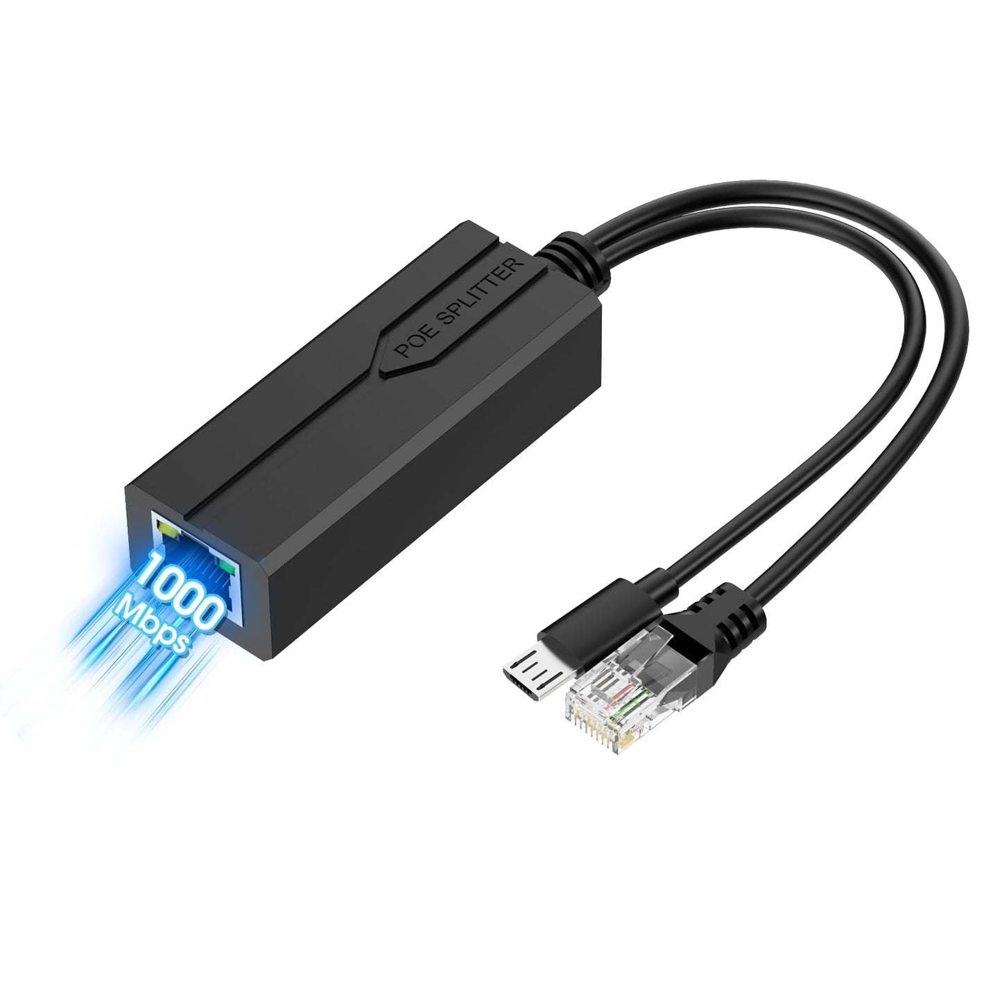Gigabit PoE Splitter Micro USB 5V Adapter, Active 48V POE to 5V 2.4A Micro USB Power Adapter, 1000Mbps IEEE 802.3af/at Compliant, Power over Ethernet