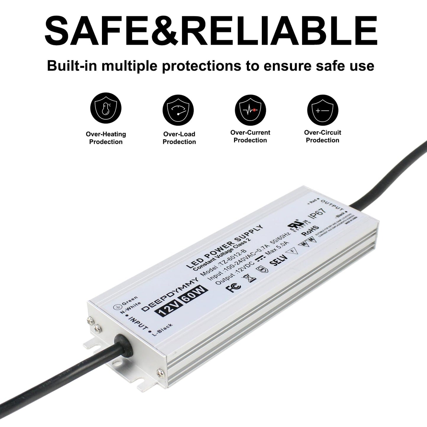 DEEPDYMMY 12V Power Supply 60W Waterproof UL 8750 LED Driver