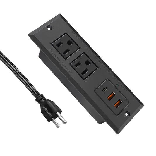 20W Recessed Power Strip USB C Fast Charge Desk Power Outlet Type C Flush Mounted Extension Power Plug for Conference Countertop Desktop Drawer Sofa