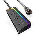 Titan 3-Outlet Power Strip, 8 ft Braided Extension Cord, LED Light Strip with Full Spectrum Color-Select, Compatible with Power Gaming PC, Laptop