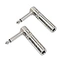 WJSTN Right Angle 1/4 TS Adapter, 6.35mm Male to Female Mono Audio Jack, 2 Pack (TS Male to TS Female)