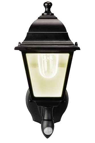 Maxsa 43319 Premium Battery-Powered Motion-Activated Decorative Outdoor Warm White LED Wall Sconce Lighting Fixture, Metal Housing, Black