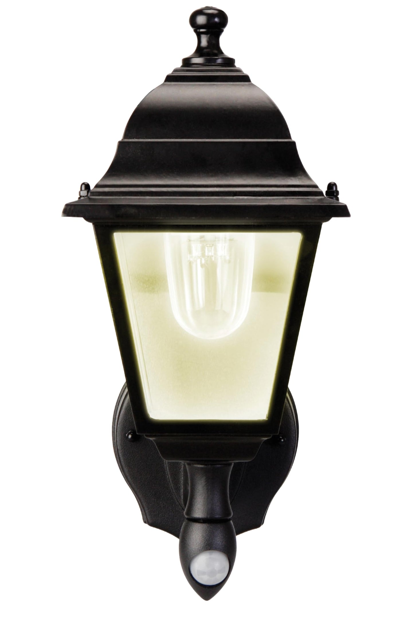 Maxsa 43319 Premium Battery-Powered Motion-Activated Decorative Outdoor Warm White LED Wall Sconce Lighting Fixture, Metal Housing, Black