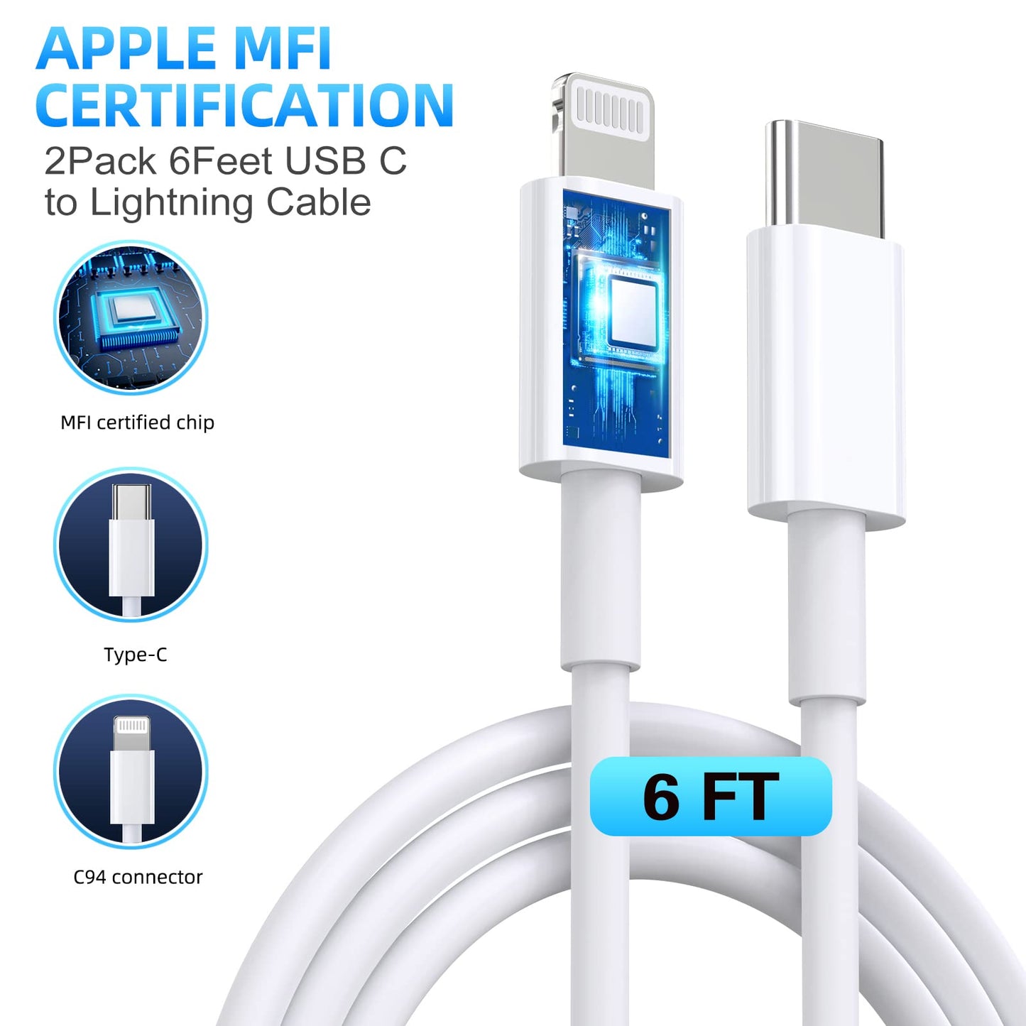 ?Apple MFi Certified?iPhone Charger Fast Charging,3Pack Apple Charger Adapter Super Fast Charger iPhone 6FT USB C to Lightning Cable Cord for iPhone