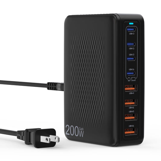 USB C Charger Block, 200W 8 Port USB C Charging Station, GaN Type C & A Charger Fast Charging Desktop Hub PD Block Laptop Adapter for Apple iPhone Air