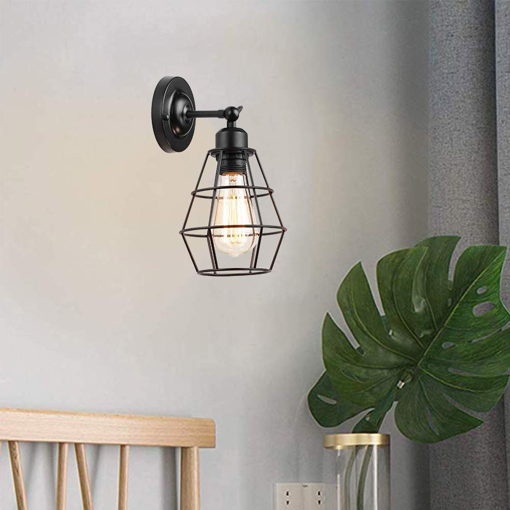 Mengjay Vintage E26 Wall Light, Industrial Lighting Adjustable Socket Rustic Sconces Wire Metal Cage Wall Lamp Indoor Home Retro Lights Fixture