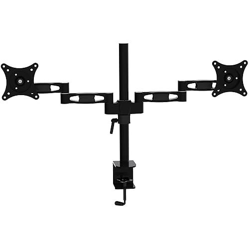 2xhome - New Dual Extension Arm 3 Way Three-sectioned Ergonomic Fully Easy Height Adjustable Articulating Flex Deesktop Tilting Retractable Black Desk
