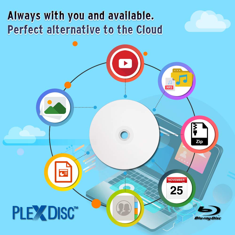 PlexDisc Water Resistant Glossy White Inkjet Printable BD-R 6x 25GB Blu-ray, 25 Disc Spindle