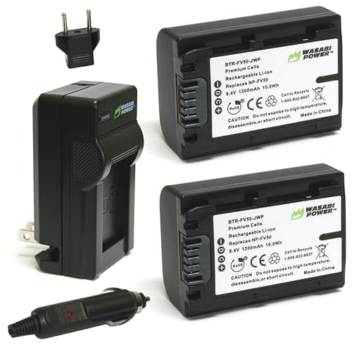 Wasabi Power Battery (2-Pack) and Charger for Sony NP-FV30, NP-FV40, NP-FV50 and Sony DCR-SR15, SR21, SR68, SR88, SX15, SX21, SX44, SX45, SX63, SX65