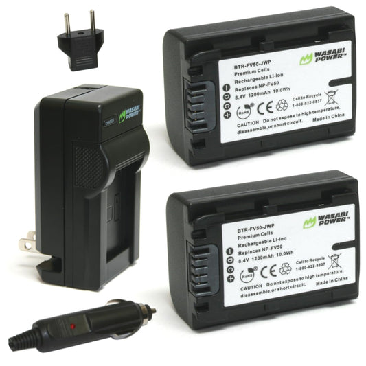 Wasabi Power Battery (2-Pack) and Charger for Sony NP-FV30, NP-FV40, NP-FV50 and Sony DCR-SR15, SR21, SR68, SR88, SX15, SX21, SX44, SX45, SX63, SX65
