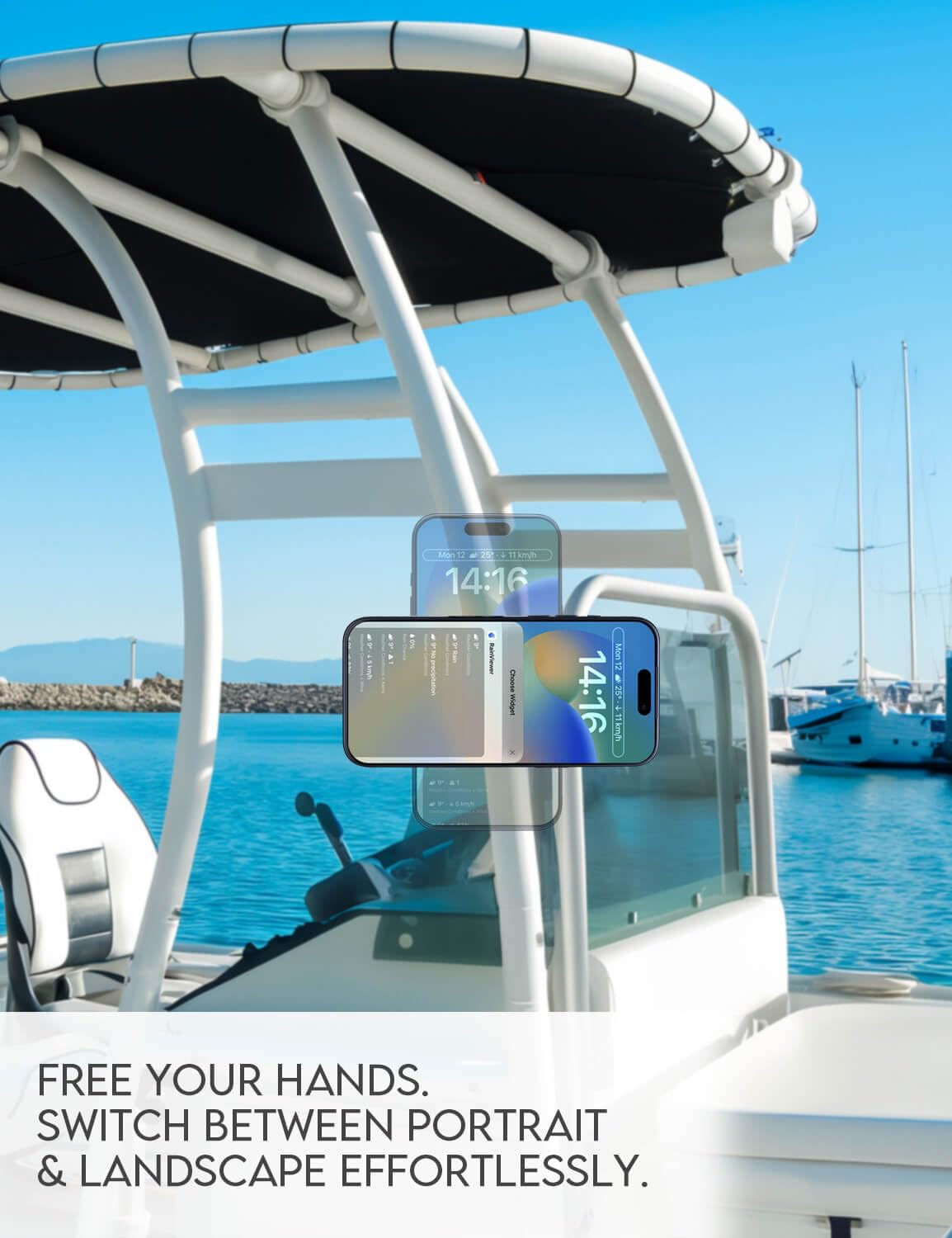 POWRIG Magnetic Phone Mount for Outdoor Activities - Compatible with Golf Carts, Yachts, Strollers, and More | Adjustable Silicone Strap & Anti-Slip