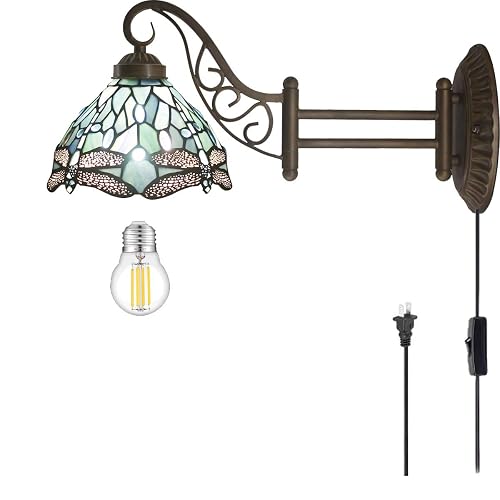 WERFACTORY Tiffany Wall Sconce Lamp Plug in Swing Arm Up Down Light