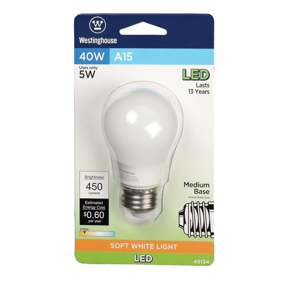 Westinghouse Lighting 4513420 40-Watt Equivalent A15 Soft White LED Light Bulb with Medium Base (4 Pack), 4-Pack