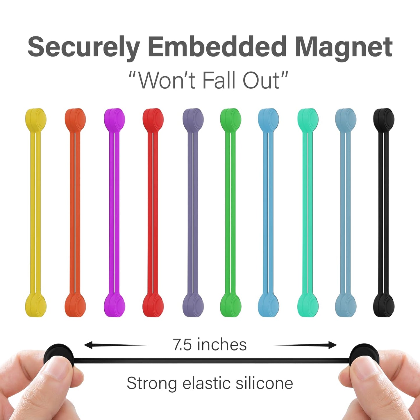 20-Pack Reusable Magnetic Cable Ties - Snap-On Silicone Cord Ties with Strong N52 Magnets - Magnetic Cord Ties for Cable Management, Wire Organizer