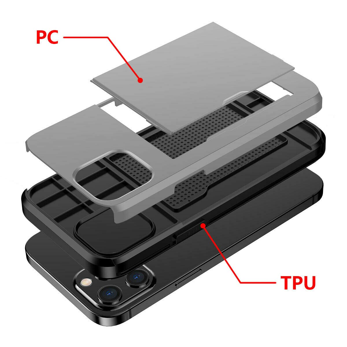 Fastsun Ultra-Thin Shockproof Hard Back Silicone Case Dual Layer Protective Credit Card Holder ID Cards Slot Case Cover Compatible with iPhone 14 Pro