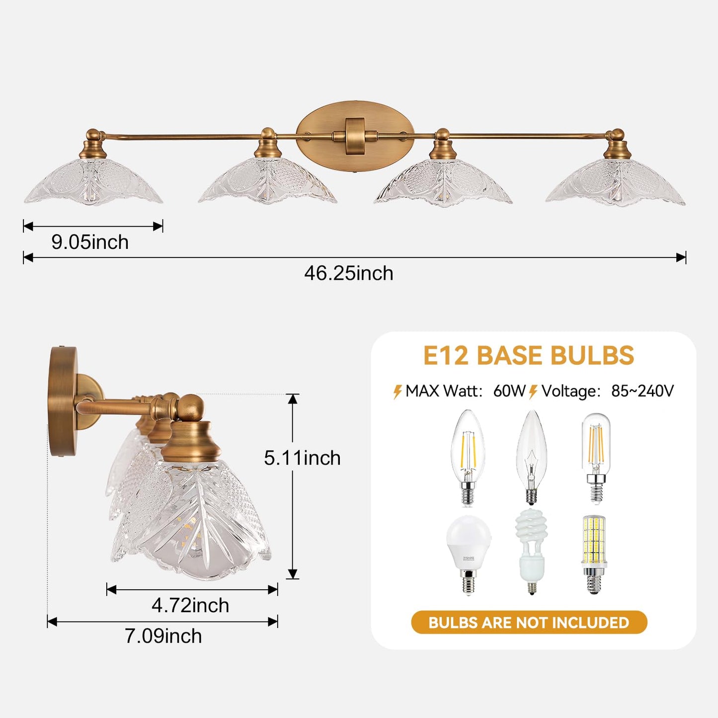 JSDKIUT Vintage Bathroom Mirror Light?Vanity Light?Vintage Bathroom Vanity Light Fixture 4-Light-A Brass