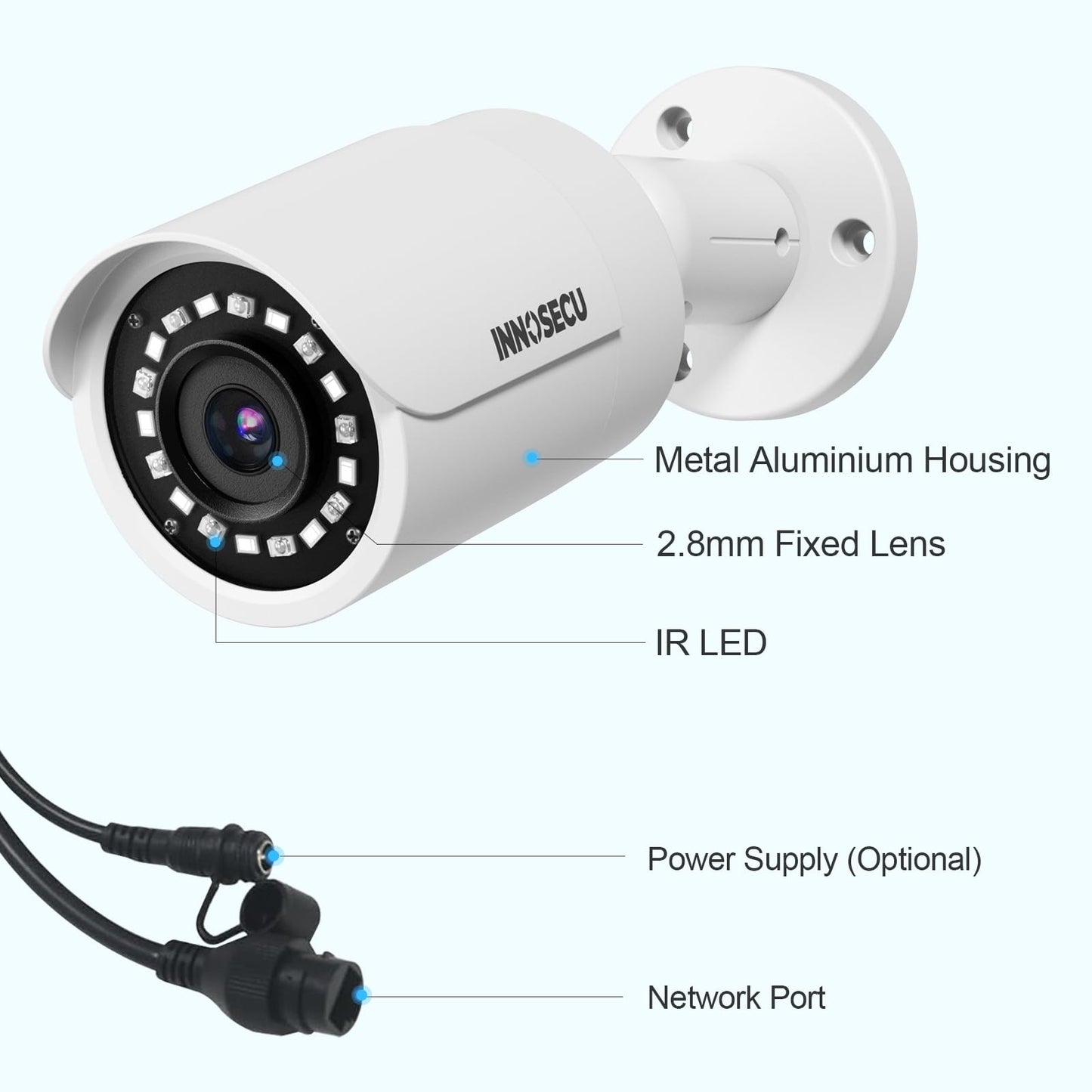 INNOSECU 5MP PoE Camera, Wired Bullet Security Surveillance Camera, Waterproof IP67, Built-in Mic and 2.8mm Lens 110? Wide Angle, Night Vision 100ft