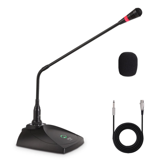 Desktop Gooseneck Wired Microphone System - Table Mounted Corded Voice Condenser Mic with Pop Filter - XLR to 1/4'' Sound Cord - for Karaoke
