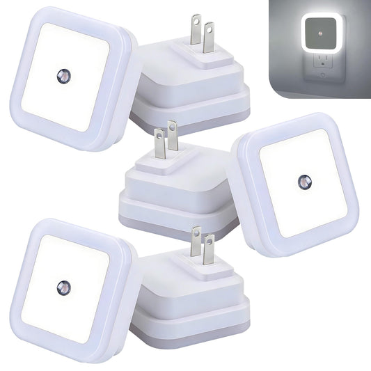 JRQLOV 6Pcs Square LED Night Light Intelligent Sensor Control Induction Energy-Saving Bedside Socket Lamp Room Hallway Toilet Wall Home Lighting