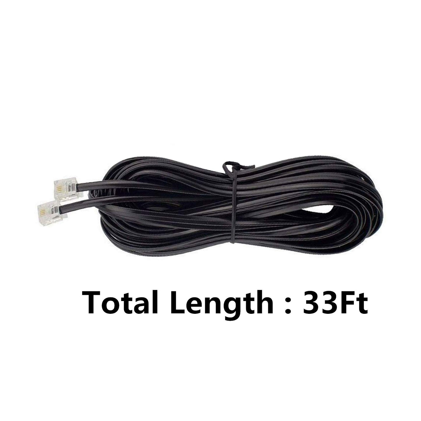 AIMIJIA Phone Cord, 6P4C Black Phone Telephone Extension Cord Cable Line Wire RJ11 6P4C Modular Plug for Landline Telephone Modem Accessory (33ft-1